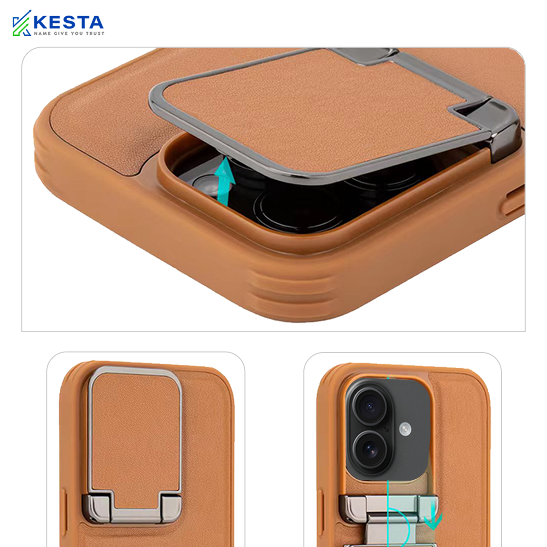 iPhone 16 Cover - Elegant Brown Leather Case (With Camera Protection)